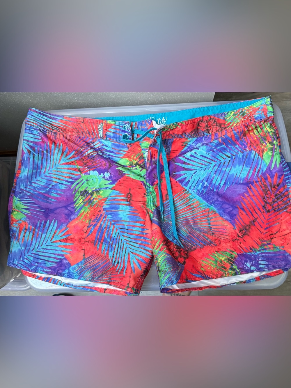 Salt Life Teal Drawcord Tropical Palm Hybrid Shorts